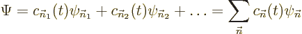 \begin{displaymath}
\Psi
= c_{{\vec n}_1}(t) \psi_{{\vec n}_1} + c_{{\vec n}_2...
...ec n}_2} + \ldots
= \sum_{\vec n}c_{\vec n}(t) \psi_{\vec n}
\end{displaymath}