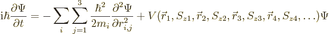 \begin{displaymath}
{\rm i}\hbar \frac{\partial\Psi}{\partial t} =
- \sum_i \s...
...skew0\vec r}_3, S_{z3}, {\skew0\vec r}_4, S_{z4}, \ldots) \Psi
\end{displaymath}