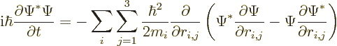 \begin{displaymath}
{\rm i}\hbar \frac{\partial\Psi^*\Psi}{\partial t} =
- \su...
...i,j}}
- \Psi \frac{\partial\Psi^*}{\partial r_{i,j}}
\right)
\end{displaymath}