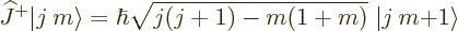 \begin{displaymath}
{\widehat J}^+ {\left\vert j\:m\right\rangle} =
\hbar \sqr...
...ig) - m\big(1+m\big)}
\; {\left\vert j\:m{+}1\right\rangle} %
\end{displaymath}