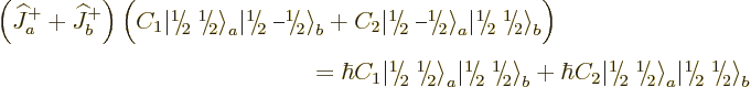 \begin{displaymath}
\begin{array}{r}
\displaystyle
\left({\widehat J}^+_a+{\w...
...x{\the\scriptfont0 2}\kern.05em\right\rangle}}_{b}
\end{array}\end{displaymath}