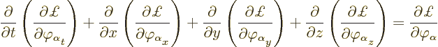 \begin{displaymath}
\frac{\partial}{\partial t}
\left(\frac{\partial\pounds }{...
...t_z}\right)
= \frac{\partial\pounds }{\partial\varphi_\alpha}
\end{displaymath}