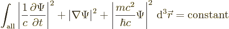 \begin{displaymath}
\int_{\rm all}
\left\vert \frac{1}{c} \frac{\partial\Psi}{...
...\Psi \right\vert^2
{\,\rm d}^3{\skew0\vec r}= \mbox{constant}
\end{displaymath}