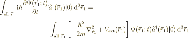 \begin{eqnarray*}
\lefteqn{\int_{{\rm all\ }{\skew0\vec r}_1}
{\rm i}\hbar\fra...
...{\skew0\vec r}_1)\vert\vec 0\rangle
{\,\rm d}^3{\skew0\vec r}_1
\end{eqnarray*}