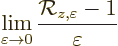 \begin{displaymath}
\lim_{\varepsilon\to0}\frac{{\cal R}_{z,\varepsilon} - 1}{\varepsilon}
\end{displaymath}