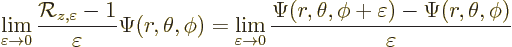 \begin{displaymath}
\lim_{\varepsilon\to0}\frac{{\cal R}_{z,\varepsilon} - 1}{\...
...i(r,\theta,\phi+\varepsilon)-\Psi(r,\theta,\phi)}{\varepsilon}
\end{displaymath}