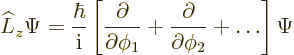 \begin{displaymath}
\L _z \Psi = \frac{\hbar}{{\rm i}}
\left[
\frac{\partial...
..._1} +
\frac{\partial}{\partial\phi_2} +
\ldots
\right] \Psi
\end{displaymath}