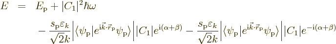 \begin{eqnarray*}
E & = & E_{\rm {p}} + \vert C_1\vert^2 \hbar \omega \\
&& \...
...ght\rangle}
\Big\vert \vert C_1\vert e^{-{\rm i}(\alpha+\beta)}
\end{eqnarray*}