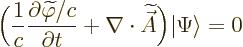 \begin{displaymath}
\bigg(\frac{1}{c}\frac{\partial\widetilde\varphi/c}{\partia...
...idetilde{\skew3\vec A}\bigg) {\left\vert\Psi\right\rangle} = 0
\end{displaymath}