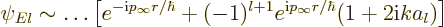 \begin{displaymath}
\psi_{El} \sim \ldots
\left[e^{-{\rm i}p_\infty r/\hbar} +
(-1)^{l+1}e^{{\rm i}p_\infty r/\hbar}(1+2{\rm i}k a_l)
\right]
\end{displaymath}