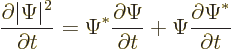 \begin{displaymath}
\frac{\partial\vert\Psi\vert^2}{\partial t} =
\Psi^*\frac{...
...ial\Psi}{\partial t} +
\Psi\frac{\partial\Psi^*}{\partial t}
\end{displaymath}