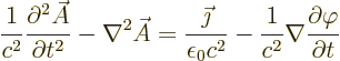 \begin{displaymath}
\frac{1}{c^2} \frac{\partial^2 \skew3\vec A}{\partial t^2} ...
...2}
- \frac{1}{c^2} \nabla \frac{\partial \varphi}{\partial t}
\end{displaymath}