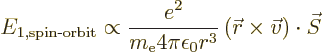 \begin{displaymath}
E_{1,\mbox{\scriptsize spin-orbit}} \propto
\frac{e^2}{m_{...
...0 r^3}
\left({\skew0\vec r}\times\vec{v}\right) \cdot \vec{S}
\end{displaymath}