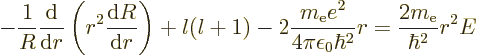 \begin{displaymath}
- \frac{1}{R} \frac{{\rm d}}{{\rm d}r}\left(r^2\frac{{\rm d...
...}{4\pi\epsilon_0\hbar^2} r
= \frac{2m_{\rm e}}{\hbar^2} r^2 E
\end{displaymath}