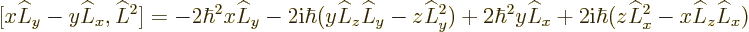 \begin{displaymath}[x\L _y-y\L _x,\L ^2]= -2\hbar^2x\L _y -2{\rm i}\hbar(y\L _z\...
...\L _y^2)
+2\hbar^2y\L _x +2{\rm i}\hbar(z\L _x^2-x\L _z\L _x)
\end{displaymath}