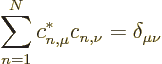 \begin{displaymath}
\sum_{n=1}^N c^*_{n,\mu} c_{n,\nu} = \delta_{\mu\nu}
\end{displaymath}