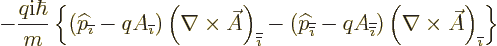\begin{displaymath}
- \frac{q{\rm i}\hbar}{m}
\left\{
({\widehat p}_{\overlin...
...(\nabla\times\skew3\vec A\right)_{\overline{\imath}}
\right\}
\end{displaymath}