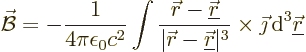 \begin{displaymath}
\skew2\vec{\cal B}= - \frac{1}{4\pi\epsilon_0c^2}
\int \fr...
...rt^3} \times \vec\jmath {\,\rm d}^3 {\underline{\skew0\vec r}}
\end{displaymath}