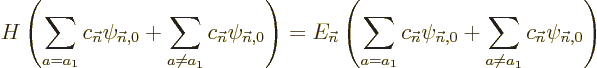 \begin{displaymath}
H \left(\sum_{a=a_1}c_{\vec n}\psi_{{\vec n},0}
+ \sum_{a\...
...vec n},0}
+ \sum_{a\ne a_1}c_{\vec n}\psi_{{\vec n},0}\right)
\end{displaymath}