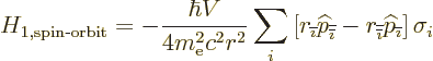 \begin{displaymath}
H_{1,\mbox{\scriptsize spin-orbit}} =
- \frac{\hbar V}{4m_...
...{\imath}}}}{\widehat p}_{{\overline{\imath}}}\right]\sigma_{i}
\end{displaymath}